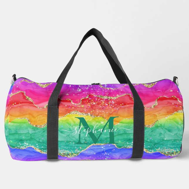 Personalisierter Regenbogen-Glitzer Gold Agate Duffle Bag (Vorderseite)