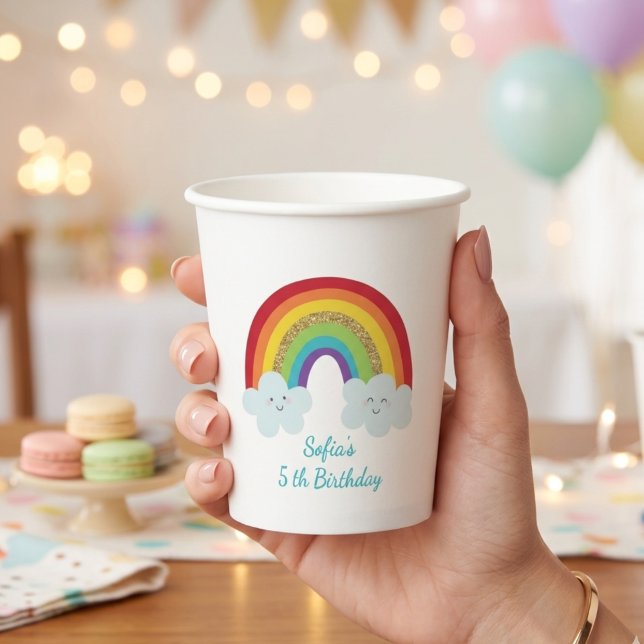 Personalisierter Regenbogen Kinder Geburtstag Benu Pappbecher (Von Creator hochgeladen)
