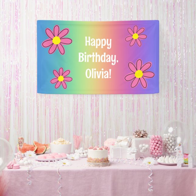 Personalisierter Regenbogen mit Blume Banner (Party)