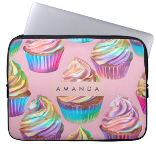 Personalisierter Regenbogen-Pastell-Cupcake mit Gl Laptopschutzhülle