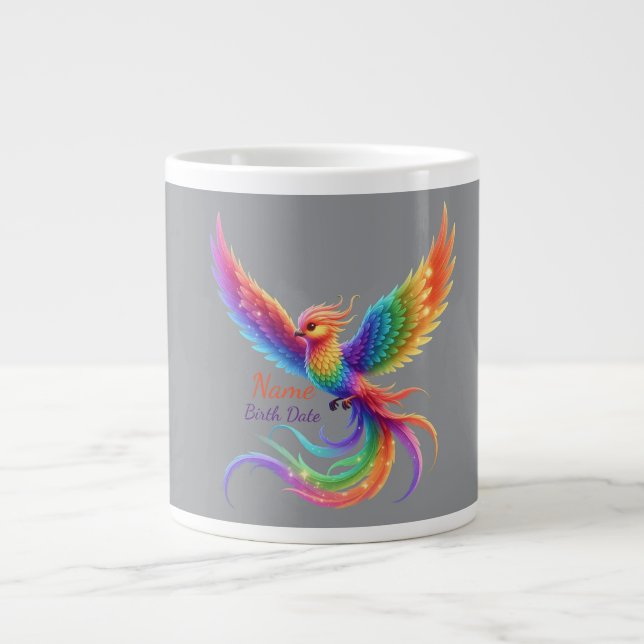 Personalisierter Regenbogen Phönix Name Geburtsdat Jumbo-Tasse (Vorderseite)