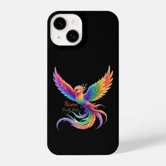 Personalisierter Regenbogen-Phönix-Namens-Geburtsd iPhone 14 Hülle