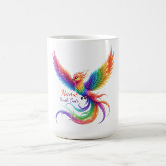 Personalisierter Regenbogen-Phönix-Namens-Geburtsd Kaffeetasse