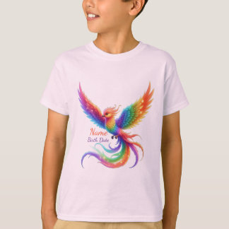 Personalisierter Regenbogen-Phönix-Namens-Geburtsd T-Shirt