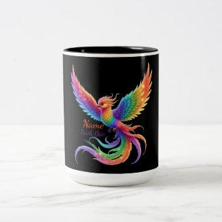 Personalisierter Regenbogen-Phönix-Namens-Geburtsd Zweifarbige Tasse