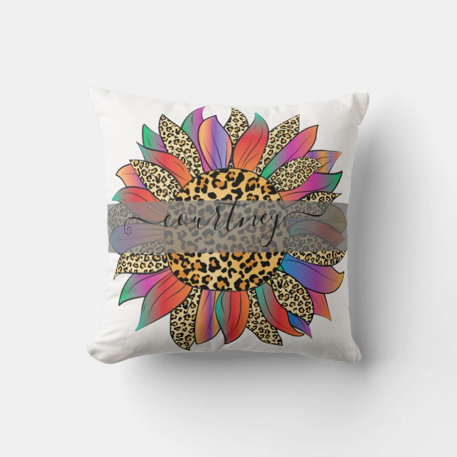 Personalisierter Regenbogen- und Leoparddruck Kissen (Vorderseite)