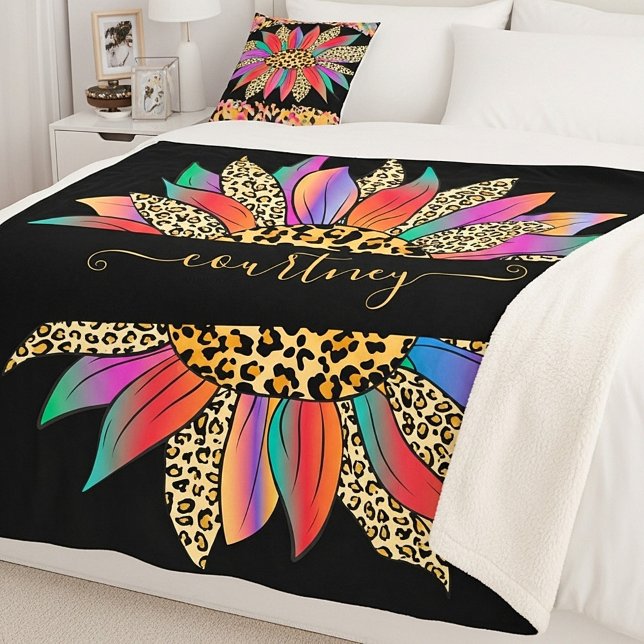 Personalisierter Regenbogen- und Leoparddruck Sherpadecke (Von Creator hochgeladen)