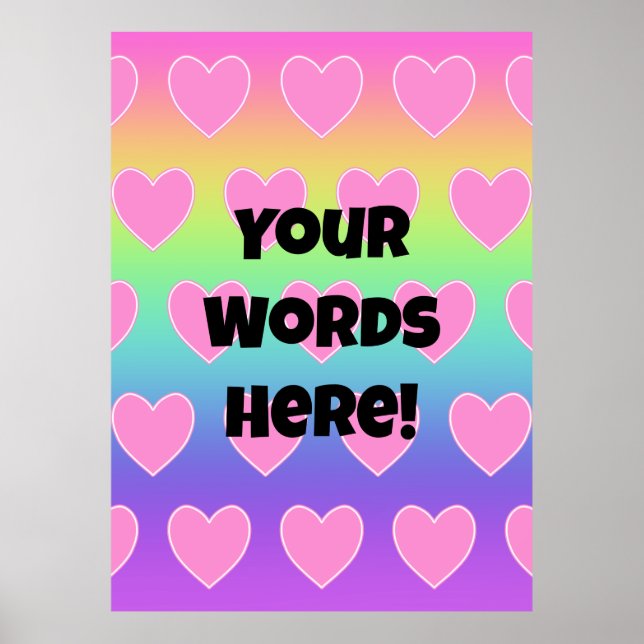 Personalisierter Regenbogen und rosa Herzen Poster (Vorne)
