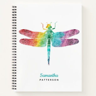 Personalisierter Regenbogen Watercolor Dragonfly F Notizbuch