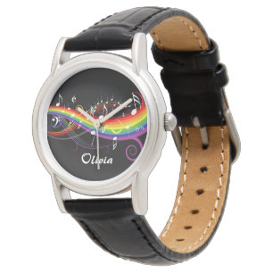 Personalisierter Regenbogen Weißer Musiknoten auf  Armbanduhr