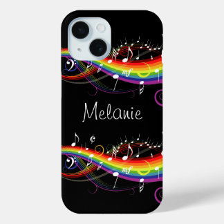 Personalisierter Regenbogen Weißer Musiknoten auf iPhone 15 Hülle