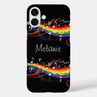 Personalisierter Regenbogen Weißer Musiknoten auf iPhone 16 Plus Hülle