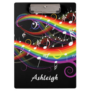 Personalisierter Regenbogen Weißer Musiknoten auf Klemmbrett
