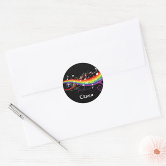Personalisierter Regenbogen Weißer Musiknoten auf  Runder Aufkleber