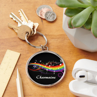 Personalisierter Regenbogen Weißer Musiknoten auf  Schlüsselanhänger