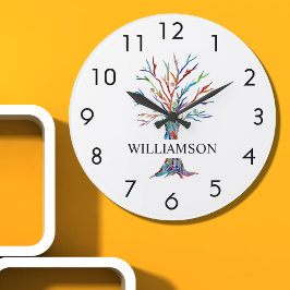 Personalisierter Regenbogenbaum Große Wanduhr