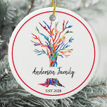 Personalisierter Regenbogenbaum Keramik Ornament<br><div class="desc">Dieses bunte Ornament ist mit einem Baum in Regenbogenfarben dekoriert. Einfach mit Ihrem Namen und Jahr benutzerdefinierbar. Verwenden Sie die Option Weitere anpassen, um die Textgröße, den Stil oder die Farbe zu ändern, wenn Sie möchten. Weil wir unsere eigenen Kunstwerke erstellen, werden Sie dieses exakte Bild von anderen Designern nicht...</div>