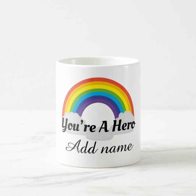 Personalisierter Regenbogenheld danke Tasse (Mittel)