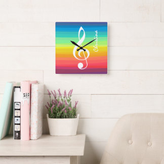 Personalisierter RegenbogenWatercolordreifacher Quadratische Wanduhr