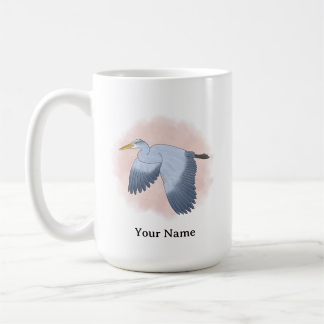 Personalisierter Reiher mit rosa Hintergrund Kaffeetasse (Links)