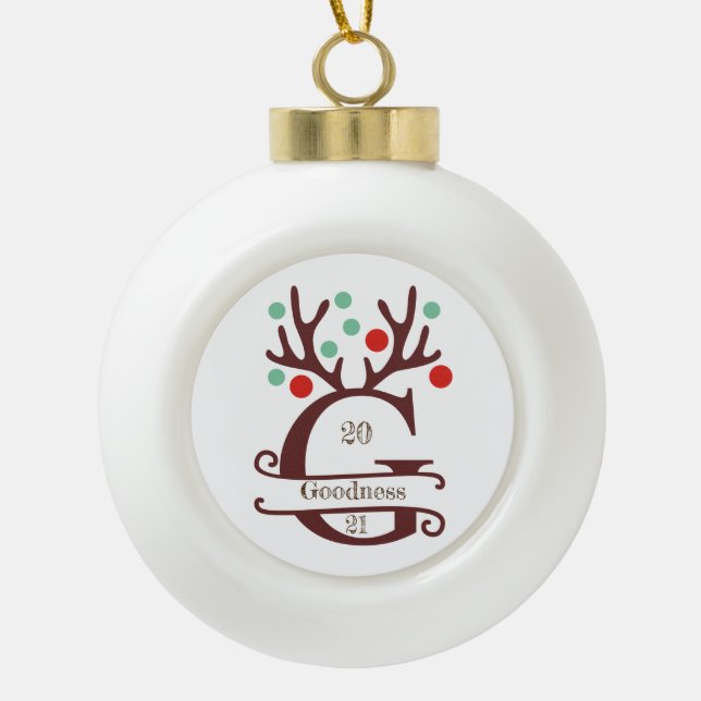 Personalisierter Reindeer Antlers Familienname "G" Keramik Kugel-Ornament (Vorderseite)