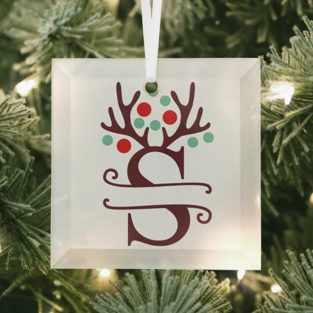 Personalisierter Reindeer Antlers Name "S" Ornament Aus Glas (Insitu)