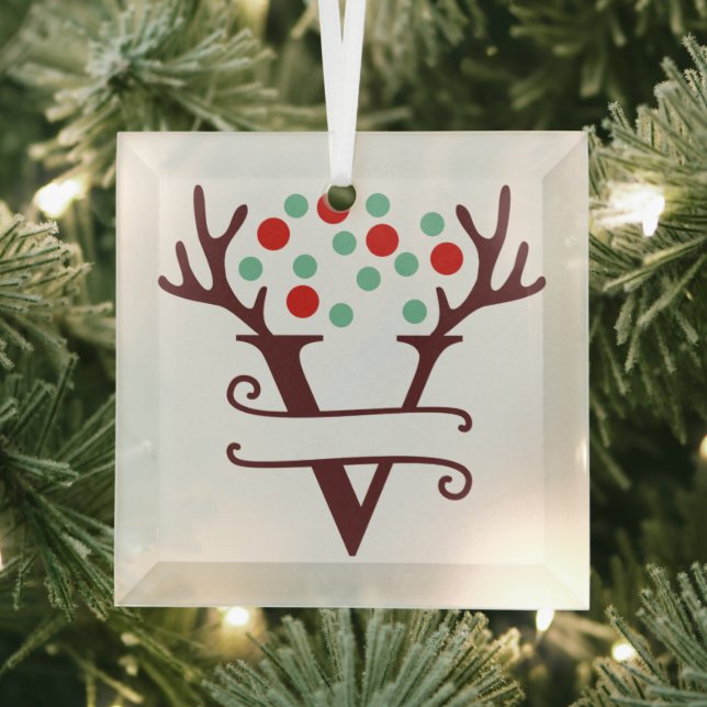 Personalisierter Reindeer Antlers Name "V" Ornament Aus Glas (Insitu)