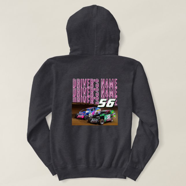 Personalisierter Rennwagen Name Nummer Hoodie (Design Rückseite)