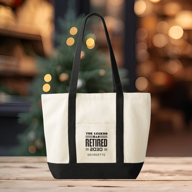 Personalisierter Rentenzettel der Legende Tragetasche (The Legend Retired Black Handles Tote Bag)
