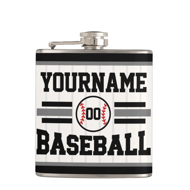 Personalisierter Retro-Baseballspieler NAME Team Flachmann (Vorderseite)