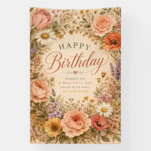 Personalisierter Retro-Blumen-Geburtstag mit Blume Banner