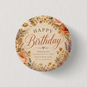 Personalisierter Retro-Blumen-Geburtstag mit Blume Button