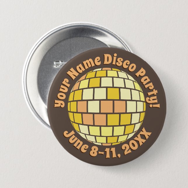 Personalisierter Retro Gold Diskothek Button (Vorne & Hinten)