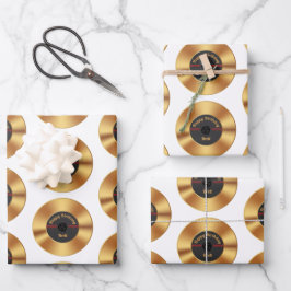 Personalisierter Retro-Gold-Vinyl-Record Geschenkpapier Set