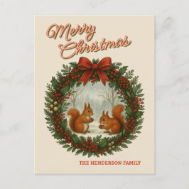 Personalisierter Retro-Kranz mit Niedlichen Eichhö Feiertagspostkarte