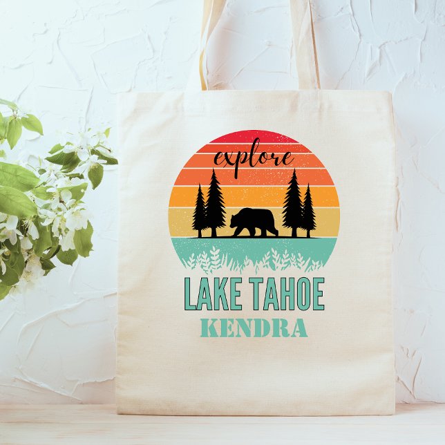 Personalisierter Retro Lake Tahoe California Bär Tragetasche (Von Creator hochgeladen)