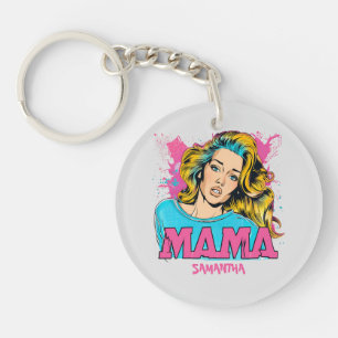 Personalisierter Retro-Mama-Pop-Art (20) Schlüsselanhänger