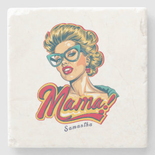 Personalisierter Retro-Mama-Pop-Art 2 Steinuntersetzer
