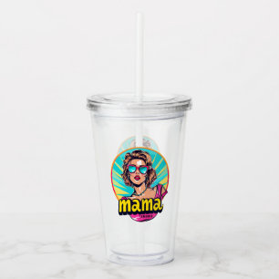 Personalisierter Retro Mama Pop Art. 3 Acryltrinkbecher