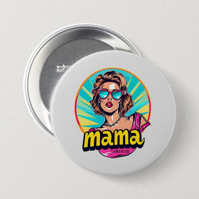 Personalisierter Retro Mama Pop Art. 3 Button (Vorne & Hinten)