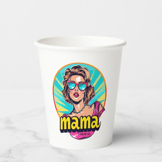 Personalisierter Retro Mama Pop Art. 3 Pappbecher (Vorderseite)