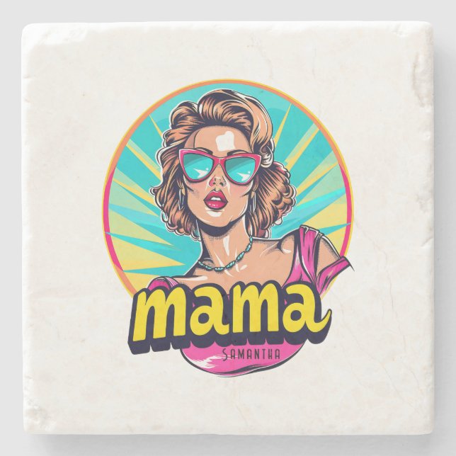 Personalisierter Retro Mama Pop Art. 3 Steinuntersetzer (Vorderseite)