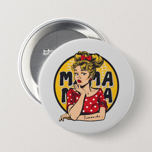 Personalisierter Retro-Mama-Pop Art. 4 Button (Vorne & Hinten)