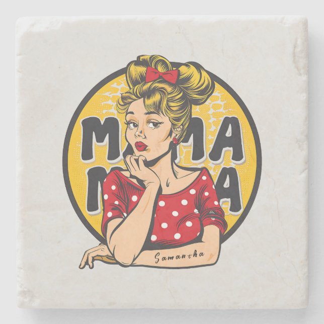 Personalisierter Retro-Mama-Pop Art. 4 Steinuntersetzer (Vorderseite)