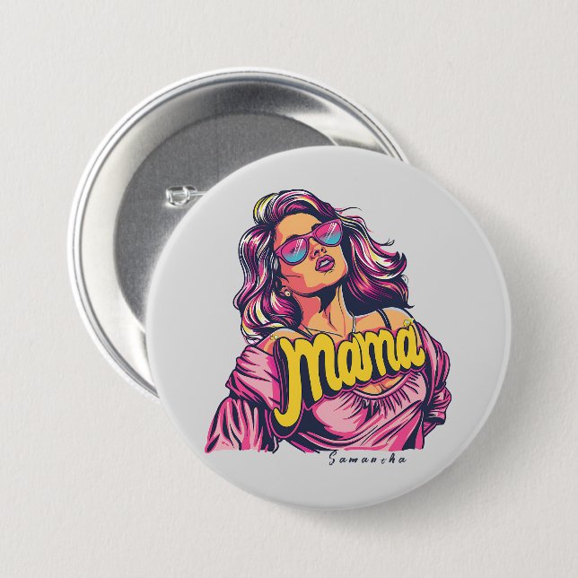 Personalisierter Retro-Mama-Pop Art. 6 Button (Vorne & Hinten)