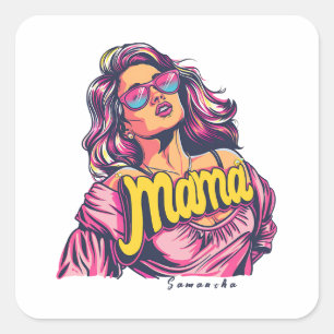 Personalisierter Retro-Mama-Pop Art. 6 Quadratischer Aufkleber