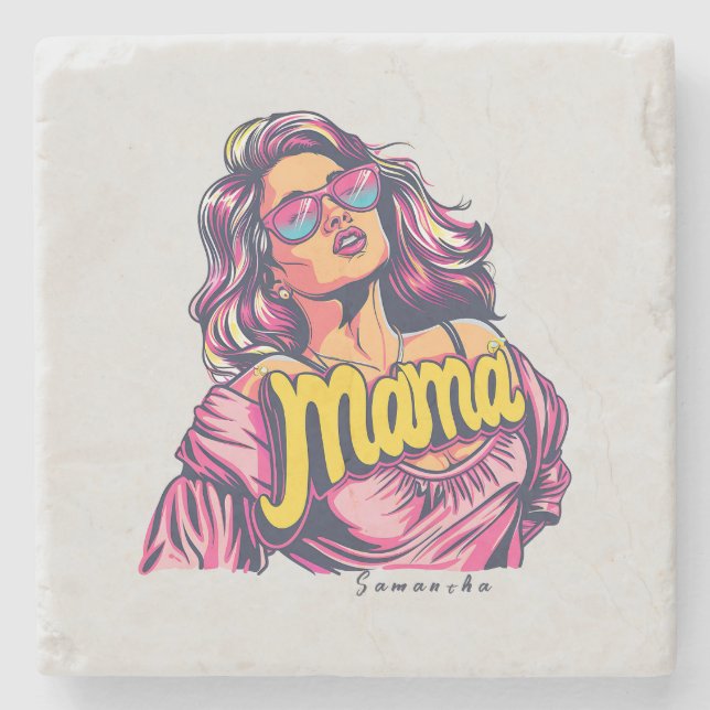Personalisierter Retro-Mama-Pop Art. 6 Steinuntersetzer (Vorderseite)