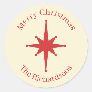 Personalisierter Retro-Midcentury-Weihnachts-Rotst Runder Aufkleber
