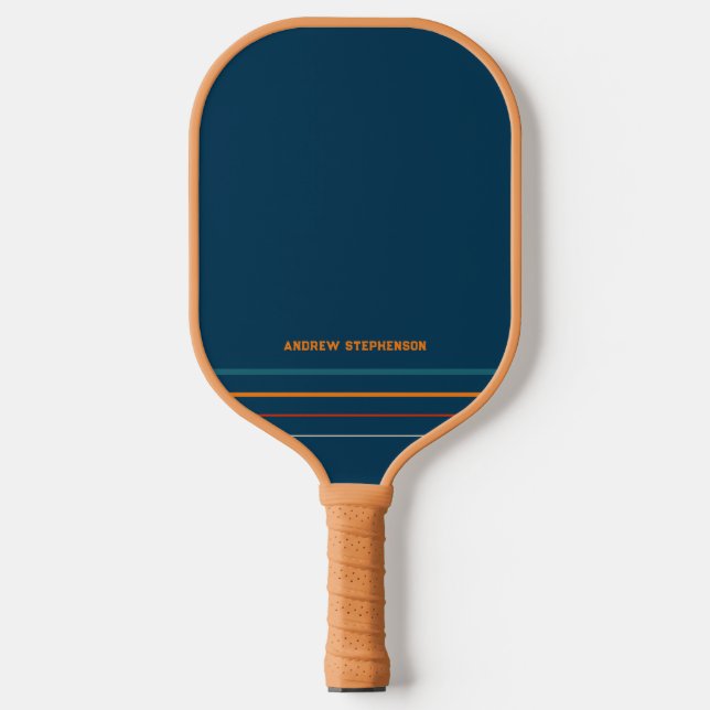 Personalisierter Retro-Minimaler Streifenname Pickleball Schläger (Vorderseite)