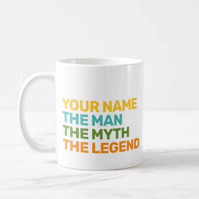 Personalisierter Retro-Name des Mannes Der Mythos Kaffeetasse (Links)